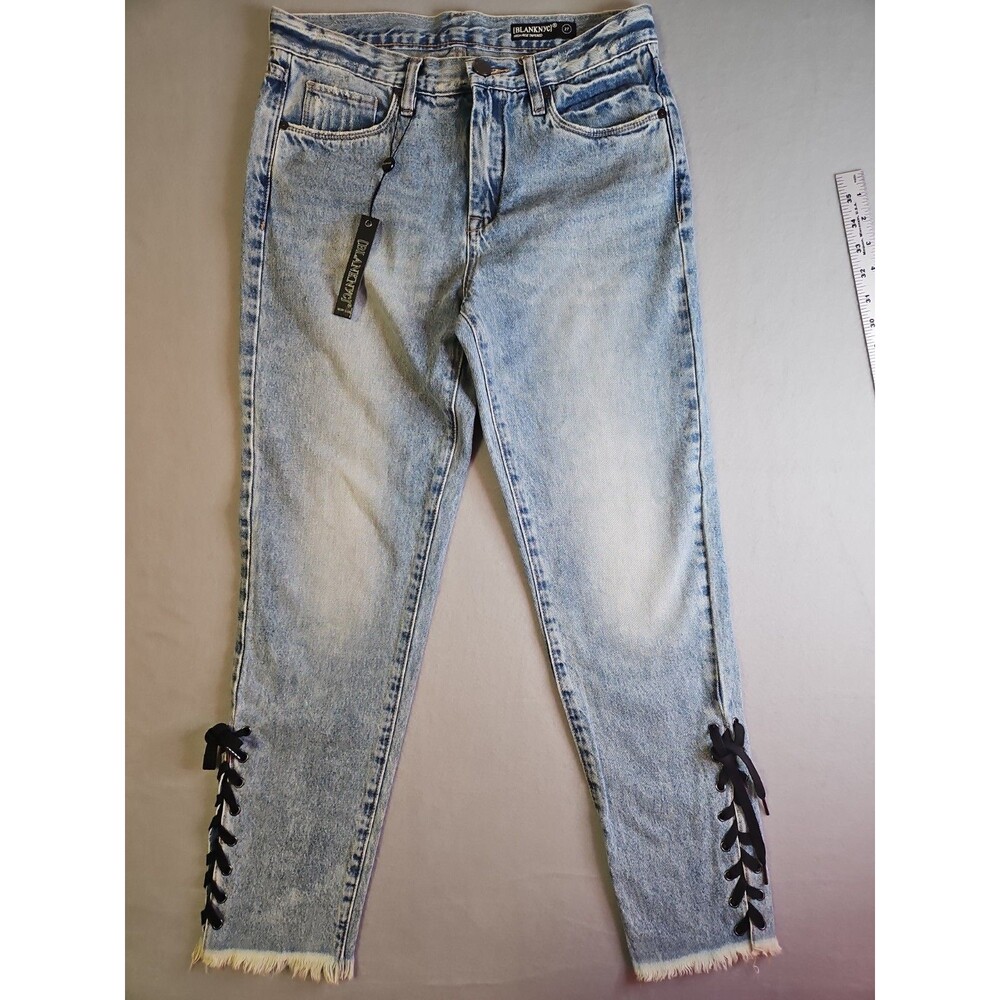 Blank NYC Jeans Womens 27 Blue High Rise Tapered Lace Up Raw Hem Denim Boho